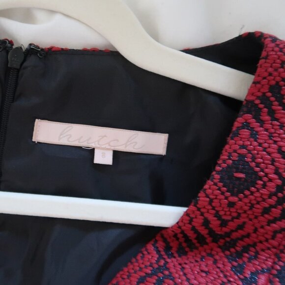 Anthropologie Hutch Red & Black Tweed V-neck Sleeveless Flare Midi Dress Size 8 - Picture 9 of 12